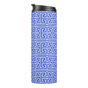 Griechischer Meander Key Square H Pattern Blau Thermosbecher