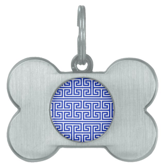 Griechischer Meander Key Square H Pattern Blau Tiermarke (Vorderseite)