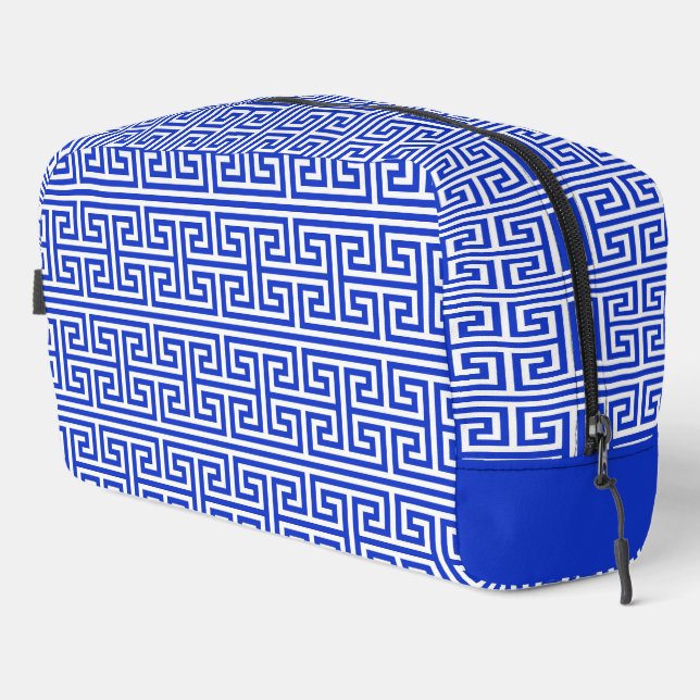 Griechischer Meander Key Square H Pattern Blau Waschbeutel (Rechte Ecke)