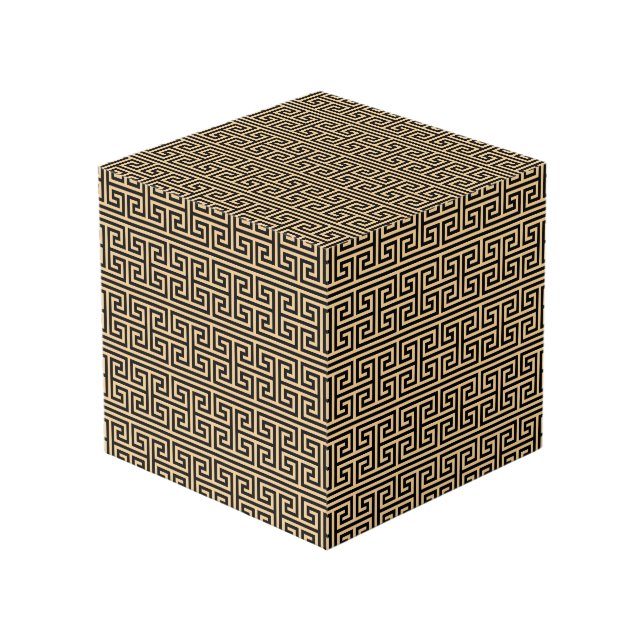 Griechischer Meander Key Square H Pattern Brown Würfel (Vorderseite Schrägansicht)