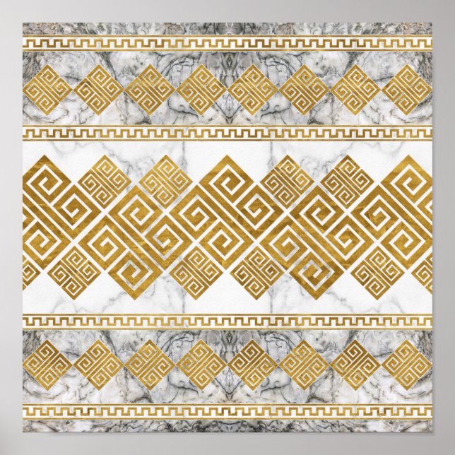 Griechischer Meander - Weißer Marmor und Gold der  Poster (Vorne)