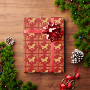 Griechischer Ornamentrahmen Goldenes Pferdemuster Geschenkpapier