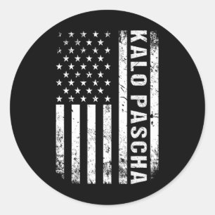 Griechischer Ostern Kalo Pascha Retro US Flag Grie Runder Aufkleber