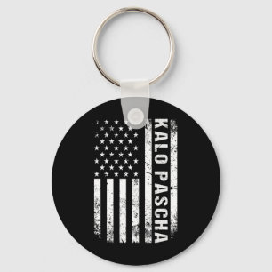 Griechischer Ostern Kalo Pascha Retro US Flag Grie Schlüsselanhänger