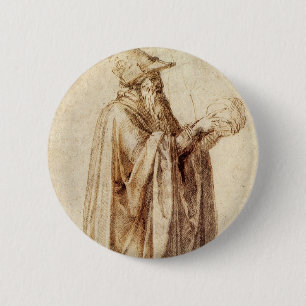 Griechischer Philosoph mit menschlichem Schädel vo Button