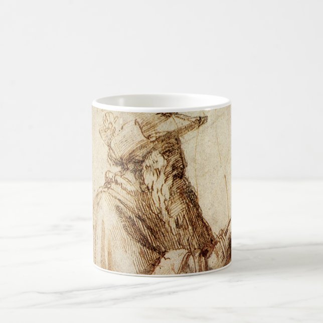 Griechischer Philosoph mit menschlichem Schädel vo Kaffeetasse (Mittel)