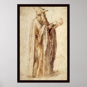 Griechischer Philosoph mit menschlichem Schädel vo Poster