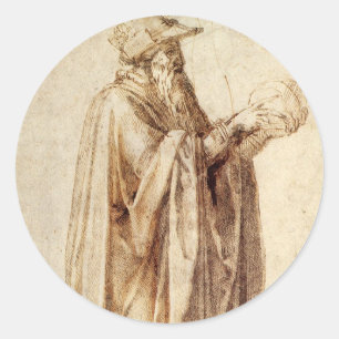 Griechischer Philosoph mit menschlichem Schädel vo Runder Aufkleber