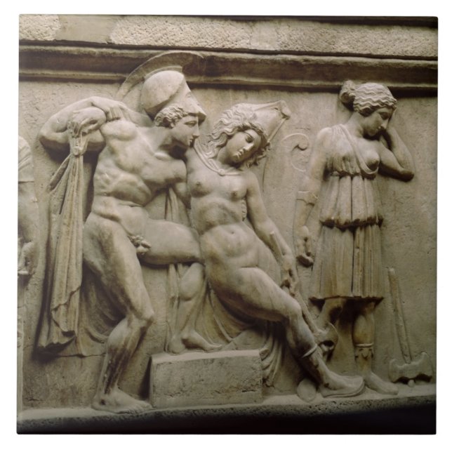 Griechischer Sarkophag mit einer Szene, die den Fliese (Vorderseite)