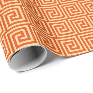 Griechischer Schlüssel, Mandarinorange Geschenkpapier