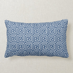 Griechischer Schlüssel, Marineblau und Weiß Lendenkissen