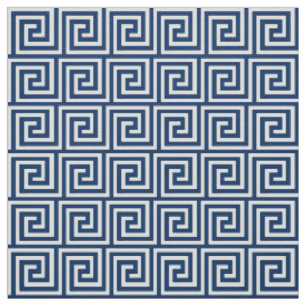 Griechischer Schlüssel, Marineblau und Weiß Stoff