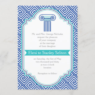 Griechischer Schlüssel und aqua, blaue Säule griec Einladung