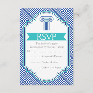 Griechischer Schlüssel und aqua, blaue Säulen-Hoch RSVP Karte