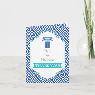 Griechischer Schlüssel und aqua-blaue Säulen Hochz Dankeskarte