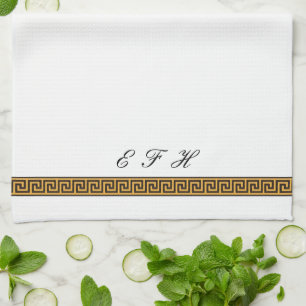griechischer Schlüssel und Monogramm Geschirrtuch