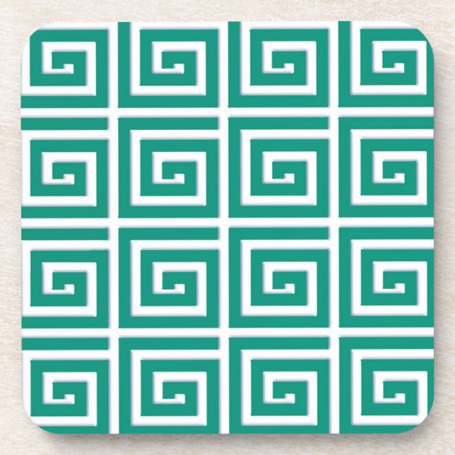 Griechischer Schlüsselentwurf - aquamarin und weiß Untersetzer (Vorderseite)