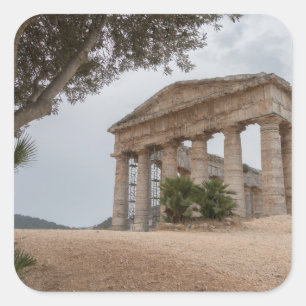 Griechischer Tempel in Segesta, Sizilien Quadratischer Aufkleber