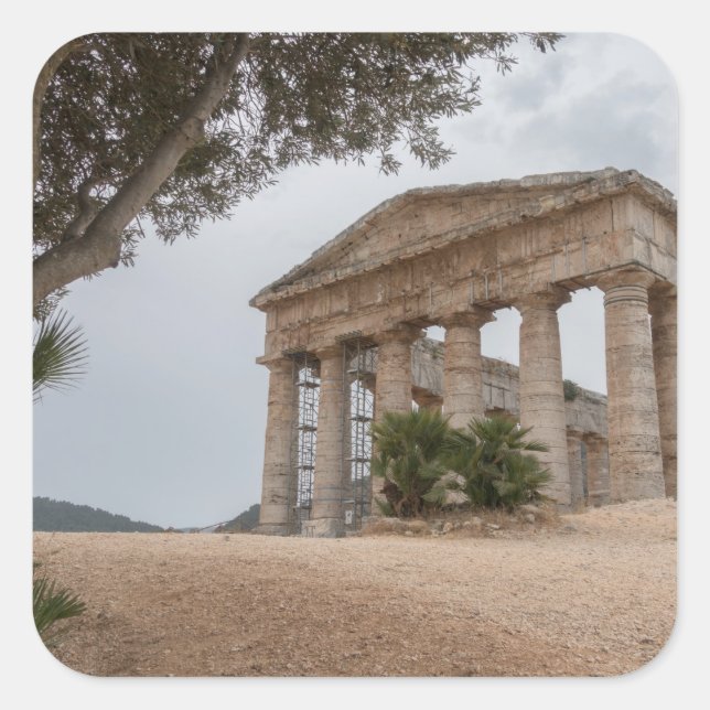 Griechischer Tempel in Segesta, Sizilien Quadratischer Aufkleber (Vorderseite)