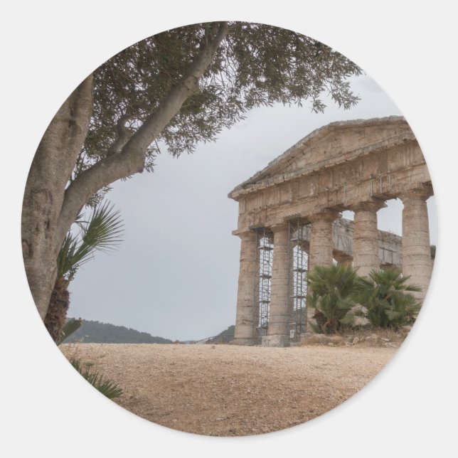 Griechischer Tempel in Segesta, Sizilien Runder Aufkleber (Vorderseite)