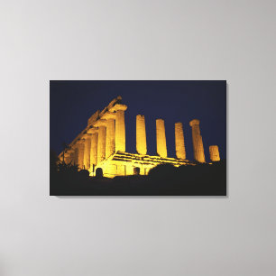 Griechischer Tempel nachts mit Gelbs und Orangen Leinwanddruck