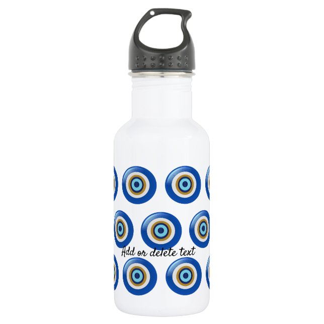griechisches Augendesign nur noch Text hinzufügen Edelstahlflasche (Vorderseite)