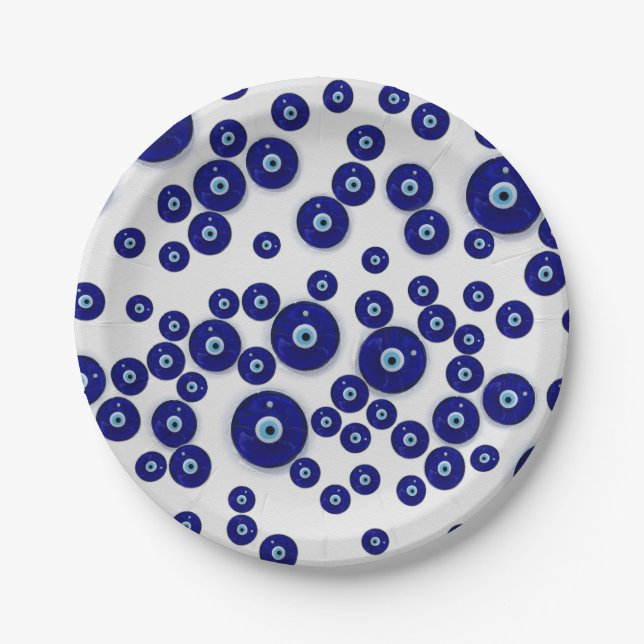 Griechisches blaues GlasBlicks-Amulett Pappteller (Vorderseite)
