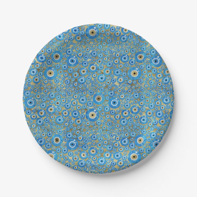 Griechisches blaues GlasBlicks-Amulett Pappteller (Vorderseite)