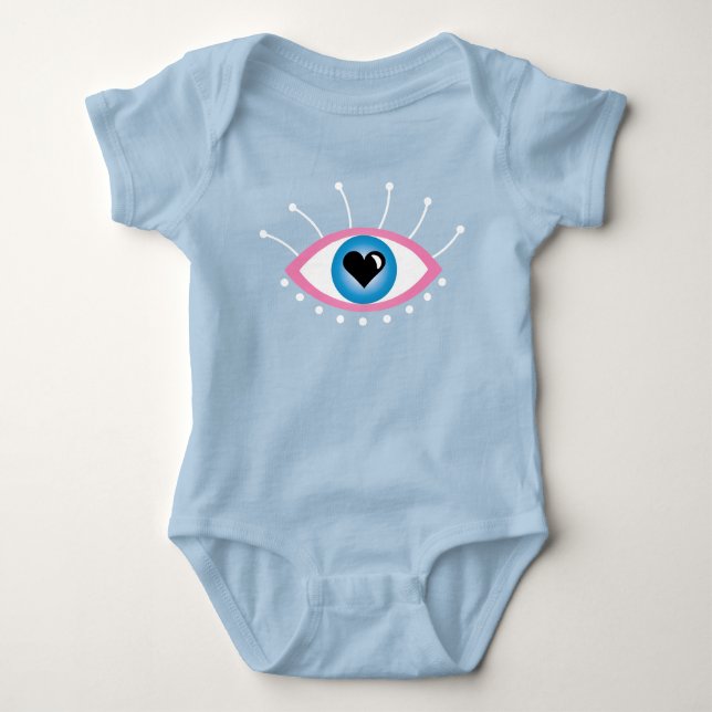Griechisches böse Auge mit Augenlider rosa Blau Baby Strampler (Vorderseite)