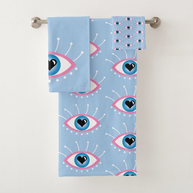 Griechisches böse Auge mit Augenlider rosa Blau Badhandtuch Set (Insitu)