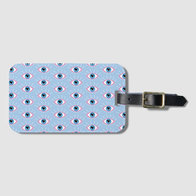 Griechisches böse Auge mit Augenlider rosa Blau Gepäckanhänger (Vorderseite (Horizontal))