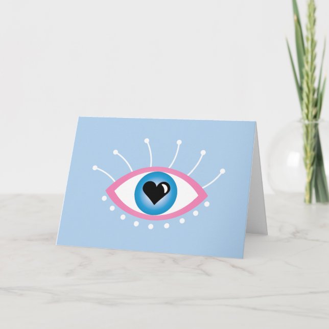 Griechisches böse Auge mit Augenlider rosa Blau Karte (Vorderseite)