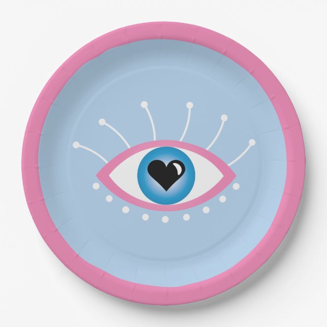 Griechisches böse Auge mit Augenlider rosa Blau Pappteller (Vorderseite)
