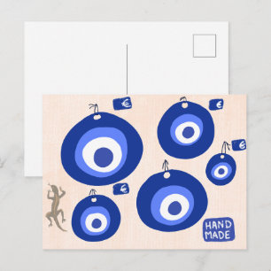 Griechisches böse-Augen-Traditionsdekor mit Eidech Postkarte