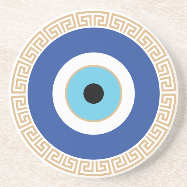 Griechisches böses Auge auf griechischer Ebene Getränkeuntersetzer (Vorne)