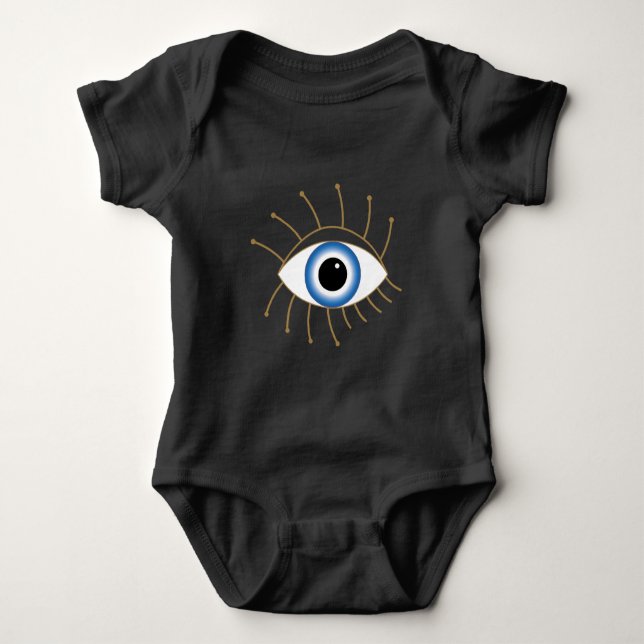 Griechisches böses Auge, blaues weißes Gold Baby Strampler (Vorderseite)