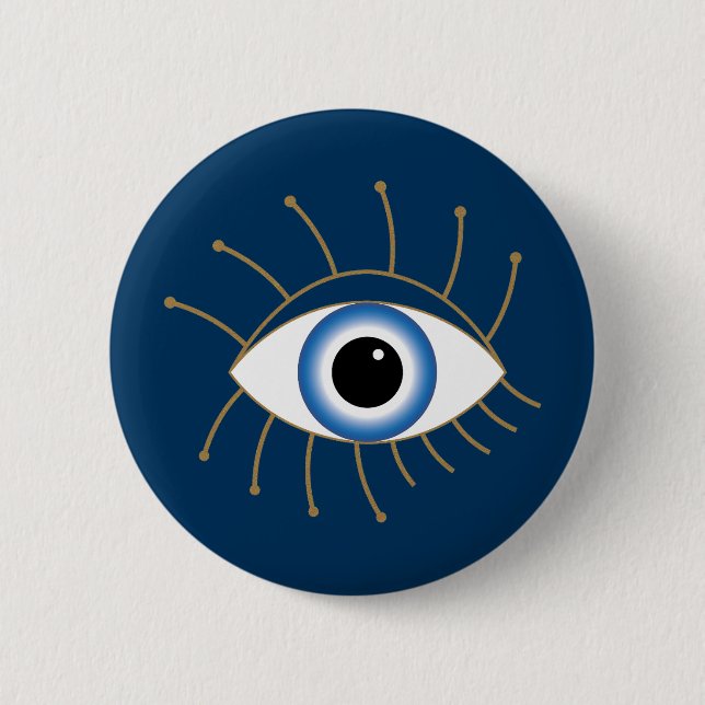 Griechisches böses Auge, blaues weißes Gold Button (Vorderseite)