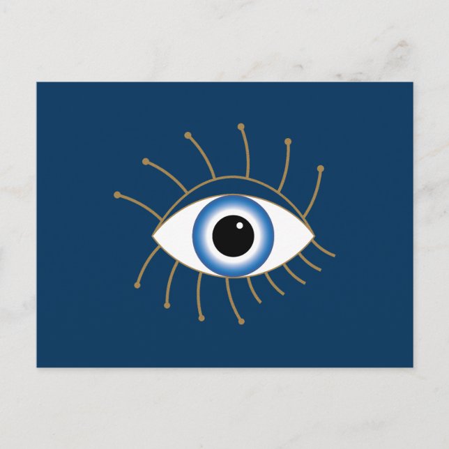 Griechisches böses Auge, blaues weißes Gold Postkarte (Vorderseite)