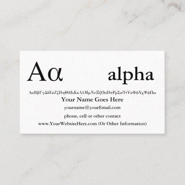 Griechisches Buchstabe-Alpha fertigen Visitenkarte (Vorderseite)