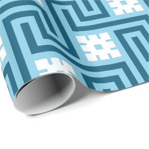 Griechisches Dekor-Schlüssel, Himmelblau und Navy Geschenkpapier