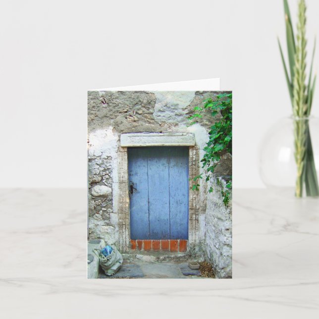 Griechisches Dorf Blue Door Karte (Vorderseite)