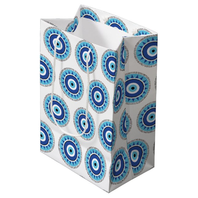 Griechisches Evil Eye Blau Mittlere Geschenktüte (Vorderseite Schrägansicht)