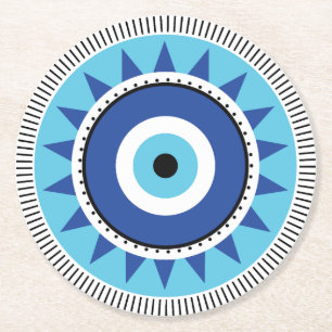 Griechisches Evil Eye Blau Runder Pappuntersetzer