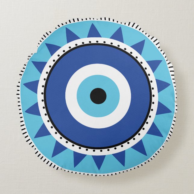 Griechisches Evil Eye Blau Rundes Kissen (Vorderseite)