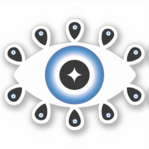Griechisches Evil Eye Blau Schwarz-weiß Aufkleber