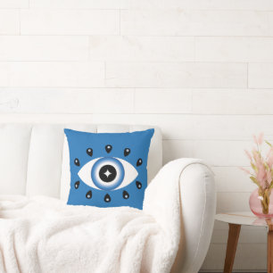 Griechisches Evil Eye Blau Schwarz-weiß Kissen