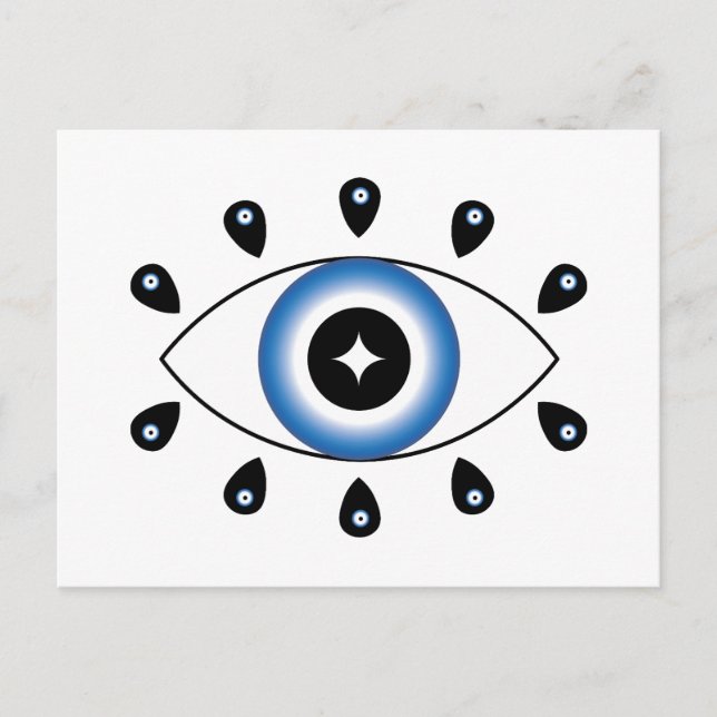 Griechisches Evil Eye Blau Schwarz-weiß Postkarte (Vorderseite)