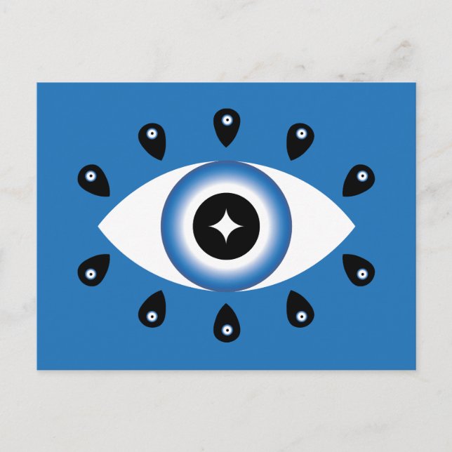 Griechisches Evil Eye Blau Schwarz-weiß Postkarte (Vorderseite)