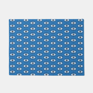 Griechisches Evil Eye Muster Blau Schwarz-weiß Fußmatte