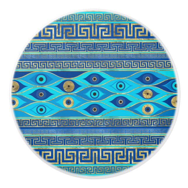 Griechisches Eye und griechisches Schlüsselornamen Keramikknauf (Vorderseite)